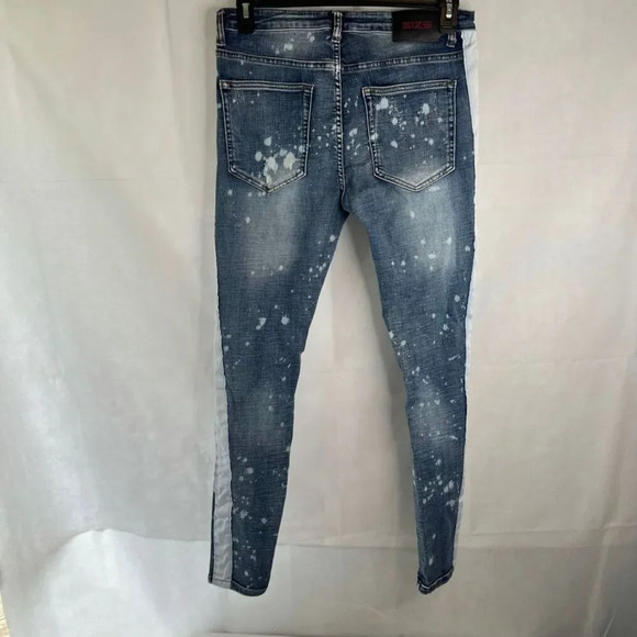 Size Up Apparel White Side Stripe Spatter Effect Zip Ankle Skinny Jeans Sz 33-34 - Picture 2 of 9